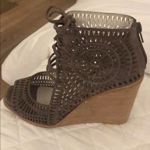 Jeffrey Campbell peep toe wedge heel.